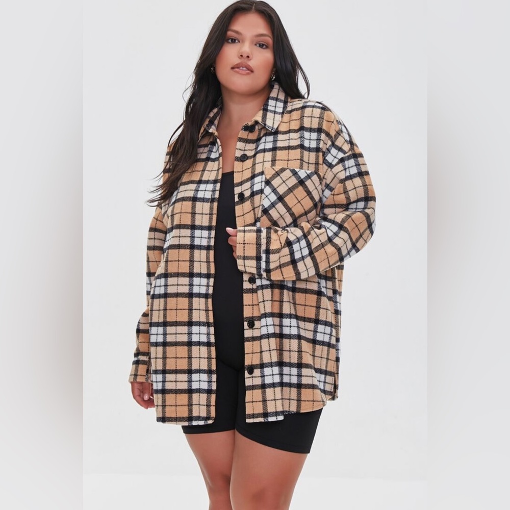 Forever 21 Plaid Curved-Hem Shacket